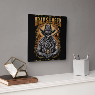 Horloge Carrée XRay Slinger Skeleton Cowboy