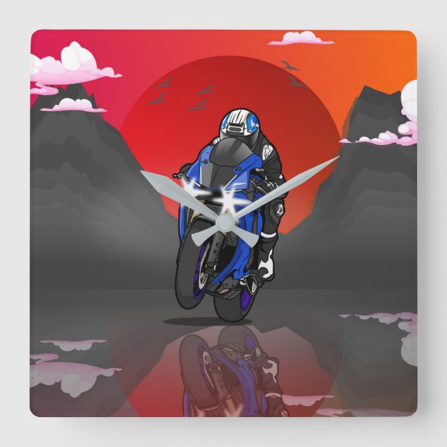 Horloge Carrée Yamaha R1 in the sunset (Recto)