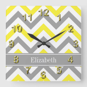 Horloge Carrée Yellow Dk Gray White LG Chevron Gray Nom Monogram