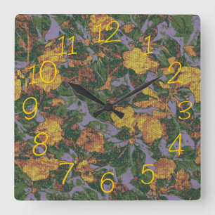 Horloge Carrée Yellow flower camouflage