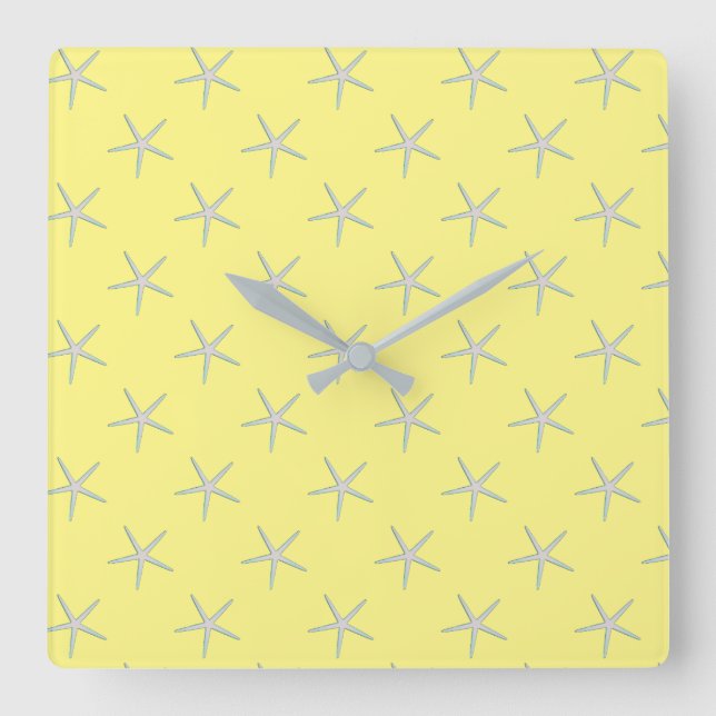 Horloge Carrée Yellow Gray Grey Teal Starfish Patterns (Recto)