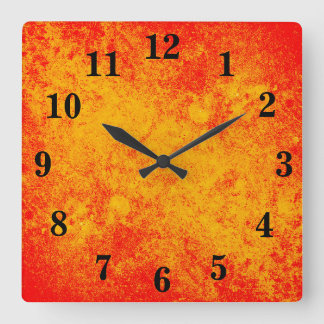 Horloge Carrée Yellow Red Orange Watercolor Acrylic Wall Clock