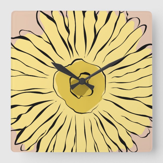 Horloge Carrée Yellow vintage abstract sunflower (Recto)