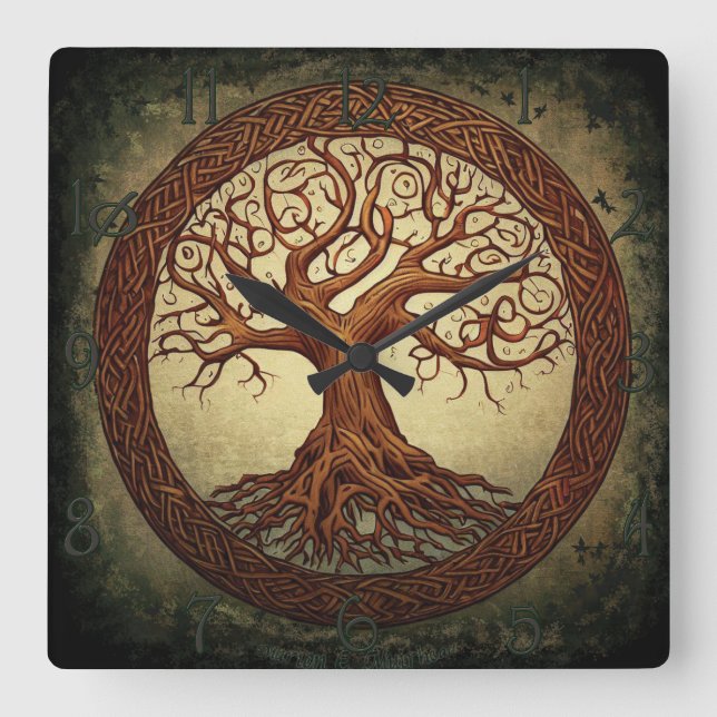 Horloge Carrée Yggdrasil, arbre du monde (Recto)