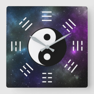 Horloge Carrée Yin Yang avec Symboles de trigramme Bagua I-Ching