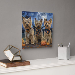 Horloge Carrée Yorkipoo Halloween Éffrayant