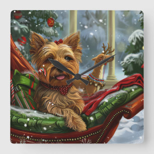Horloge Carrée Yorkshire Terrier Chien Noël Festif
