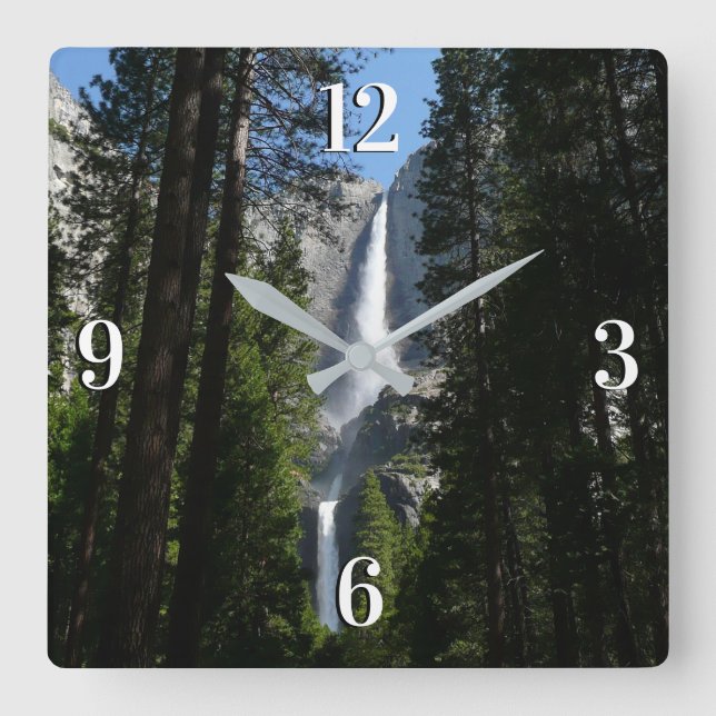 Horloge Carrée Yosemite Falls et Woods Paysage Photographie (Recto)