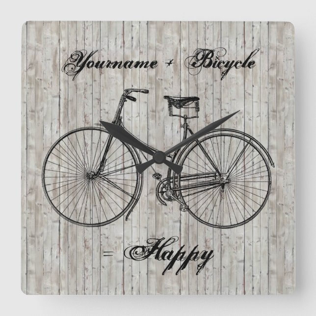 Horloge Carrée You Plus Bicycle Equals Happy Antique (Recto)
