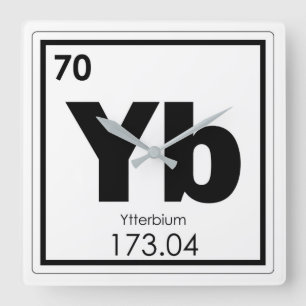 Horloge Carrée Ytterbium symbole d'élément chimique forme chimiqu