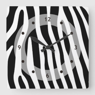 Horloge Carrée Zebra stripes pattern black & white + your ideas