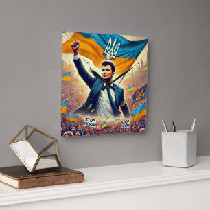 Horloge Carrée Zelenskyi soutien à l'horloge murale ukrainienne