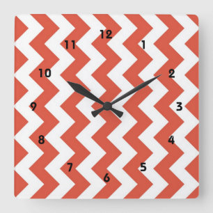 Horloge Carrée Zigzag orange et blanc