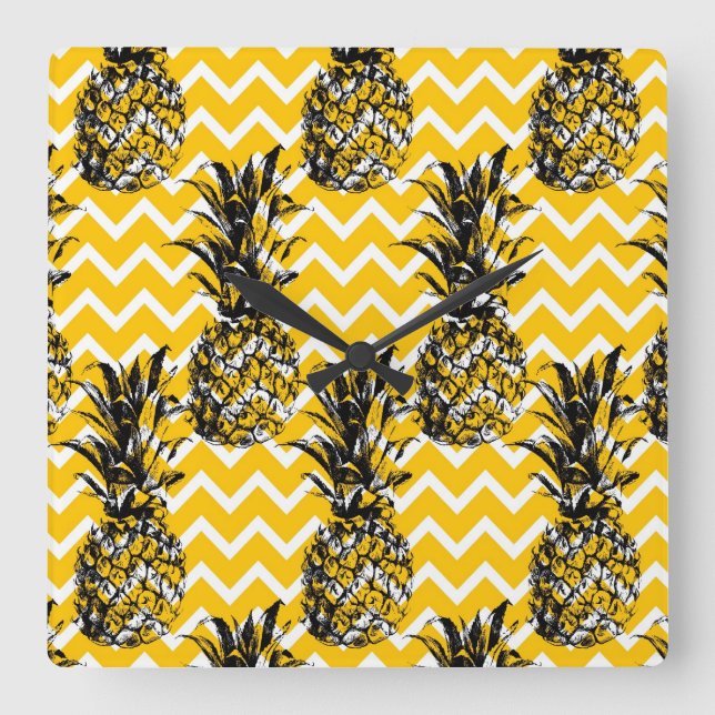 Horloge Carrée Zigzags ananas (Recto)