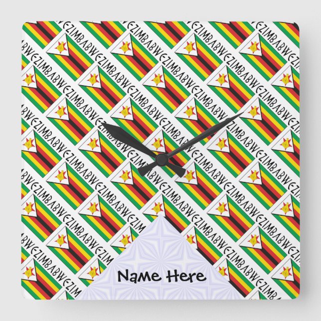 Horloge Carrée Zimbabwe et drapeau zimbabwéen carrelés avec votre (Recto)