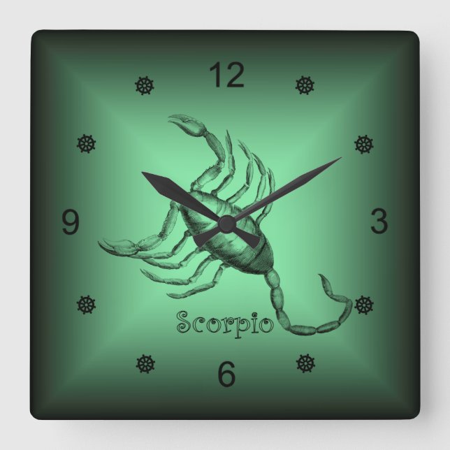 Horloge Carrée Zodiac ~ Scorpio ~ Signes astrologiques ~ Horoscop (Recto)