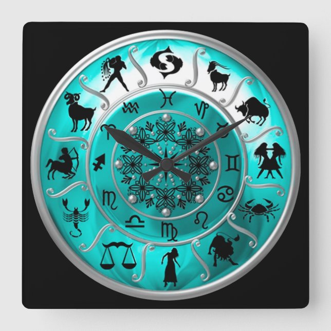 Horloge Carrée Zodiac ~ Signes astrologiques ~ Horoscope ~ (Recto)