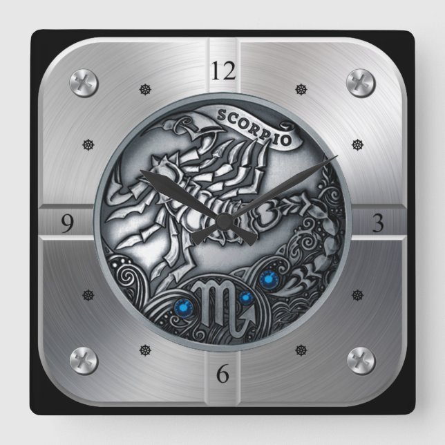 Horloge Carrée Zodiaque ~ Scorpio ~ Céleste ~ Astrologie occident (Recto)