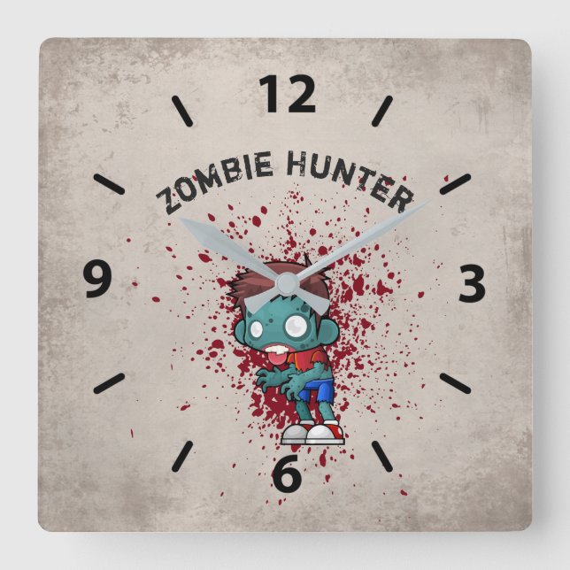 Horloge Carrée Zombie Hunter with Blood Splatter Creepy (Recto)
