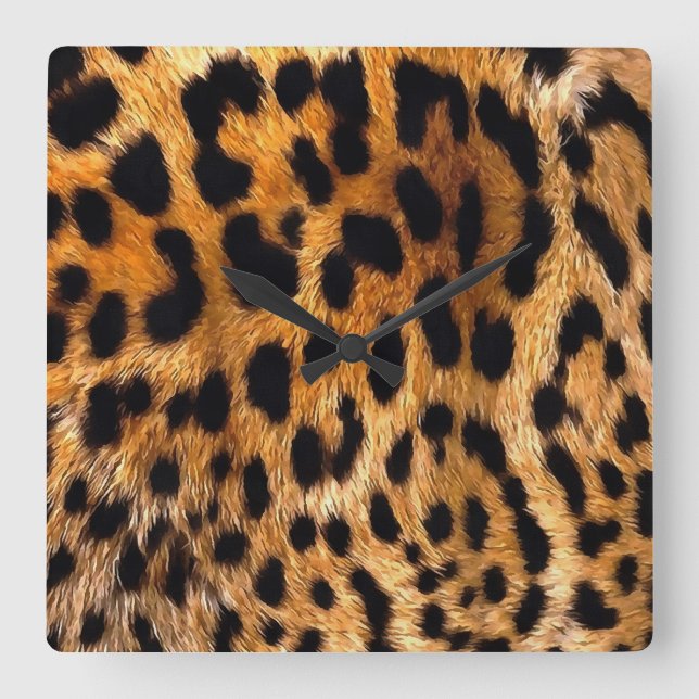 Horloge Carrée Zones léopard Brown noir Animal sauvage Art (Recto)