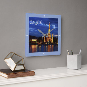 Horloge Carrée zTH016 BANGKOK par nuit, Thaïlande, Asie,