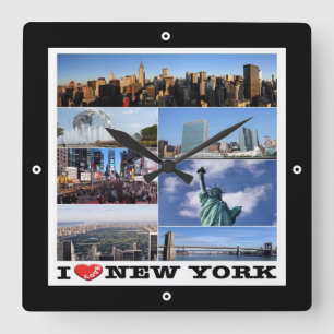 Horloge Carrée zUS107 NEW YORK CITY I Love, mosaïque,