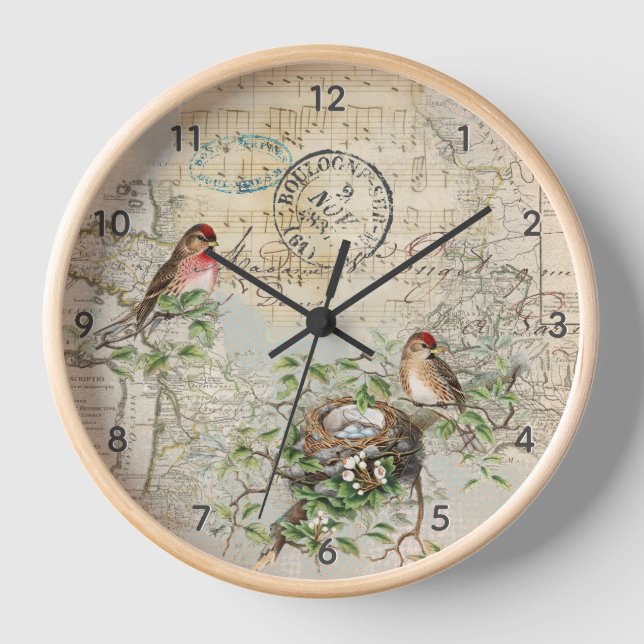 Horloge Carte du nid d'oiseaux Musique cachet postal franç (Recto)