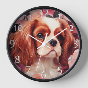 Horloge Cavalier King Charles Spaniel en Rose