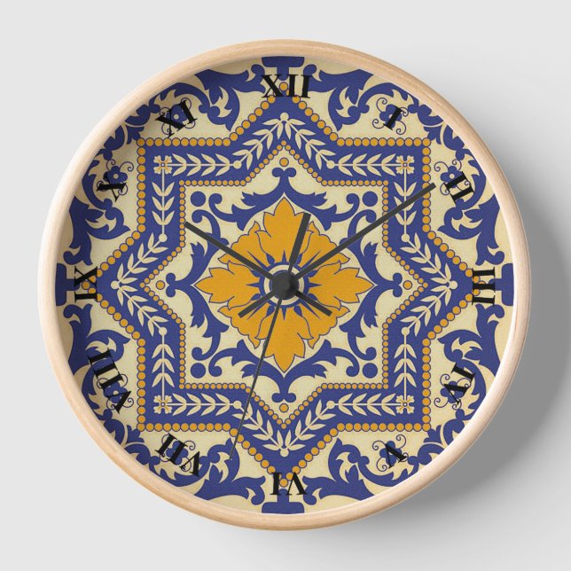 Horloge Céramique Azulejo Style bleu orange (Recto)