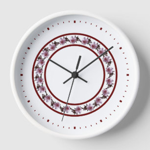 Horloge - Cercle de fleurs de prune entre les lign