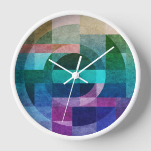 Horloge Cercle géométrique abstrait moderne bleu vert rose