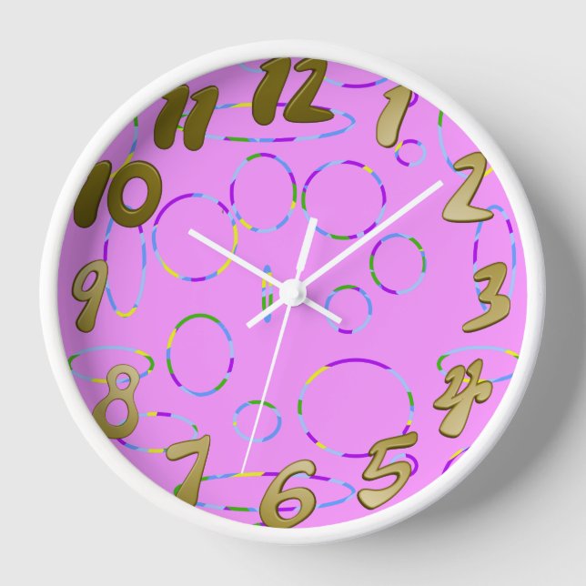 Horloge Cercles et boucles Magenta rose moderne (Recto)
