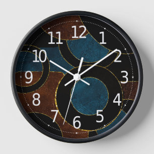 Horloge Cercles Géométriques Abstraits Paillettes Or Feuil