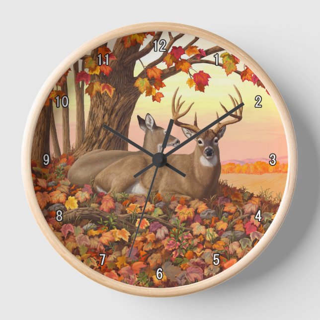 Horloge Cerf blanc en automne Nouvelle-Angleterre Couleurs (Recto)