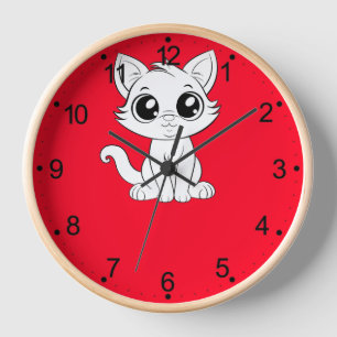 Horloge Chat blanc adorable