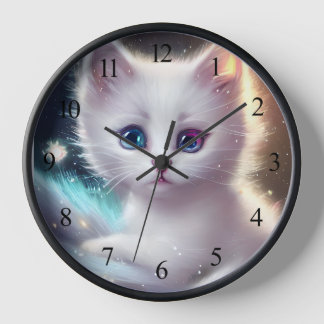 Horloge Chat blanc bouffé d'Imaginaire