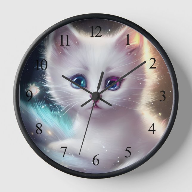 Horloge Chat blanc bouffé d'Imaginaire (Recto)