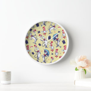 Horloge Chat dans le Chapeau Motif Jaune