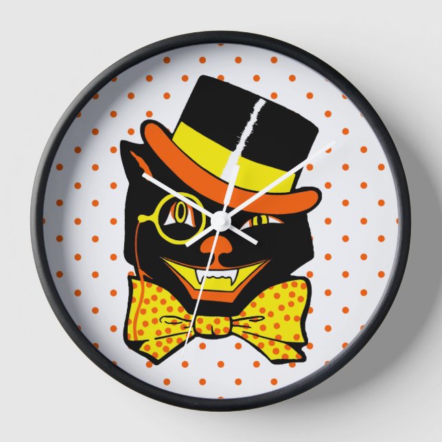 Horloge Chat d'Halloween vintage en haut (Recto)