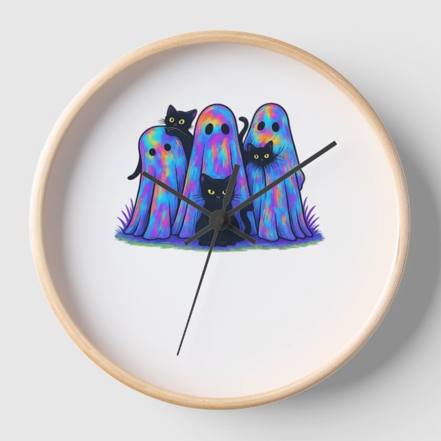 Horloge Chat noir amusant et Halloween Fantôme Essentiel T (Recto)
