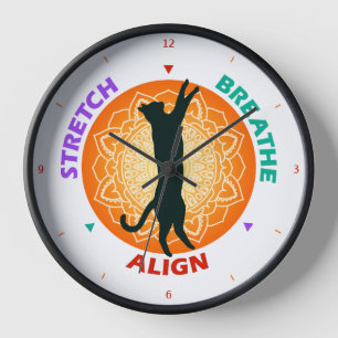 Horloge Chat Silhouette Étirement Respirer Aligner Mur Hor