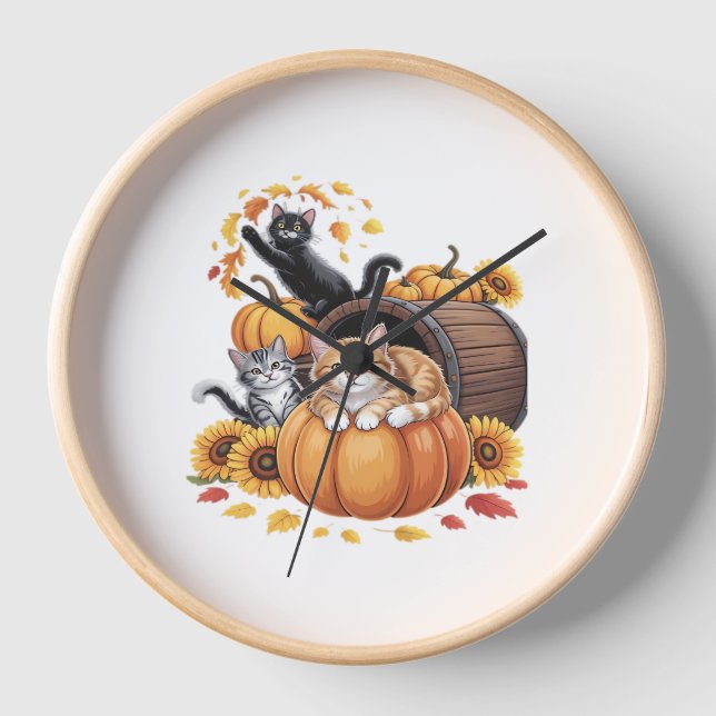Horloge Chats Automne Citrouilles Thanksgiving Sunflower C (Recto)