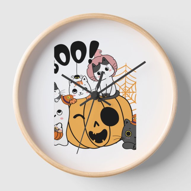 Horloge Chats S'Amusant Sur Sticker Halloween (Recto)
