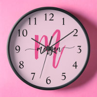 Chaud rose moderne Script Girl Monogramme Nom