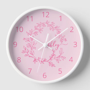 Horloge Chaud rose moderne Script Girl Monogramme Nom