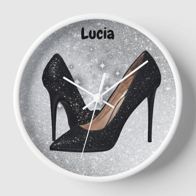 Horloge Chaussure haute Parties scintillant noire sur arge (Recto)