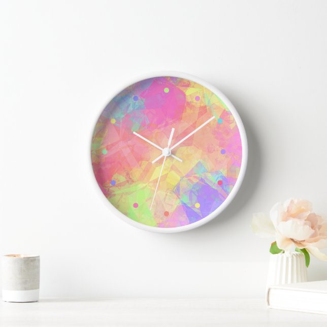 Horloge Chaux rose Vert Purple Bleu Polygone Art Motif Cl (Maison)
