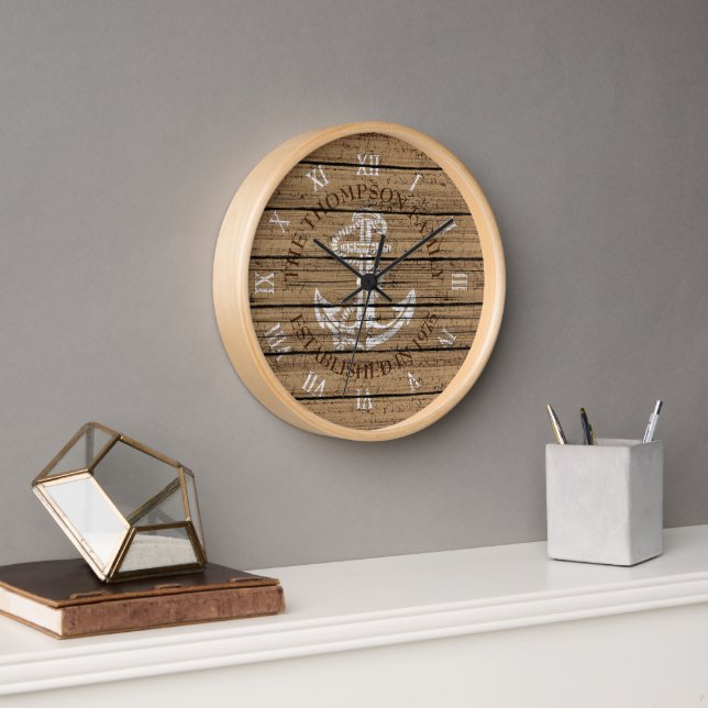 Horloge Chêne Rustique Personnalisé Brown Motif Patiné Pla (Bureau)