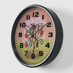Horloge Cherry Blossom with oriental paper lanterns
