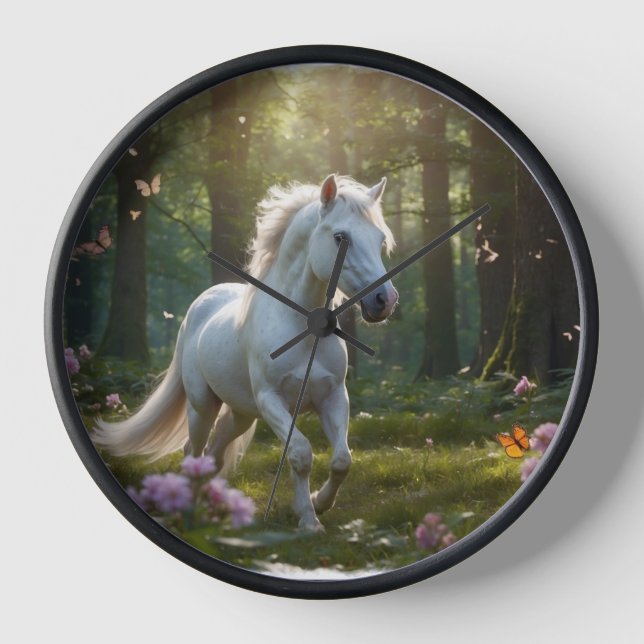 Horloge Cheval blanc et amis de la forêt (Recto)